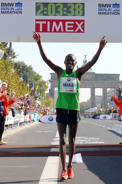 Patrick Makau after breaking the world record at the 2011 Berlin Marathon (Getty Images)