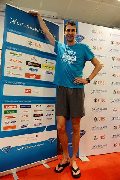 Bohdan Bondarenko at the pre-event press conference for the 2013 IAAF Diamond League in Zurich (Jiro Mochizuki)