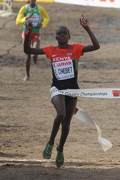 Emily Chebet of Kenya wins the senior women's race at the IAAF World Cross Country Championships, Bydgoszcz, Poland, on Sunday 24 March (Getty Images)