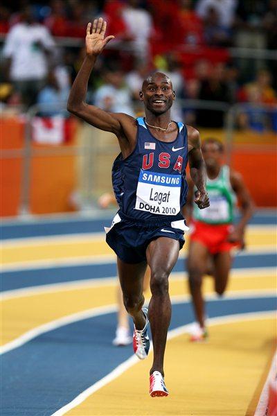Bernard Lagat (USA) ends a wonderfully well judged race by taking the World Indoor 3000m gold in Doha, a title which he last won in 2004 (Getty Images)