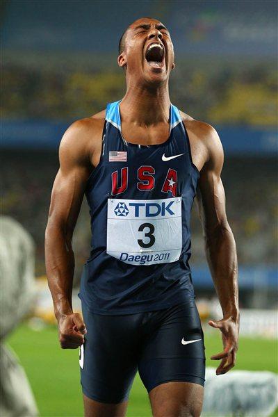 Ashton Eaton of United States celebrates after the 1500 metres in the men's decathlon during day two (Getty Images)