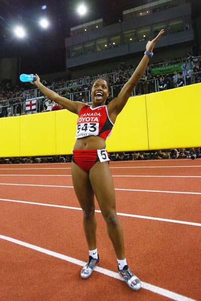 Perdita Felicien (CAN) celebrates winning the 60m Hurdles World title (Getty Images)