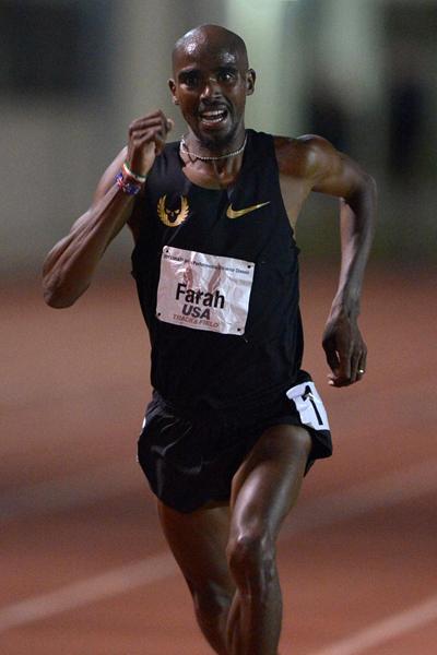Mo Farah at the 2013 Oxy High Performance meeting (Kirby Lee)