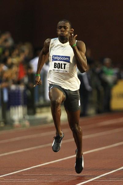 Usain Bolt of Jamaica on his way to winning the 100m in Brussels in 2008 (Getty Images)