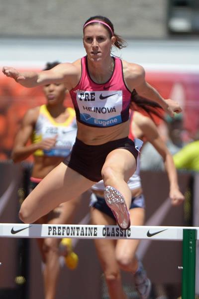Zuzana Hejnova winning at the 2013 IAAF Diamond League in Eugene (Kirby Lee)