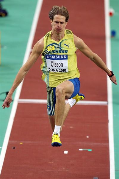 Christian Olsson of Sweden competes in the men's triple jump qualification in Doha (Getty Images)