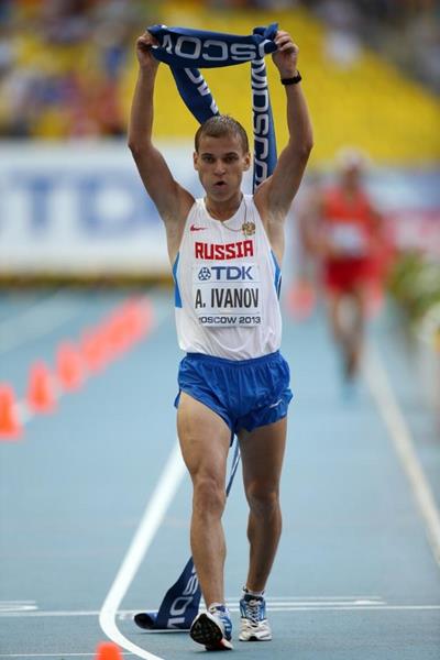 Aleksandr Ivanov wins the men's 20km race walk at the IAAF World Athletics Championships Moscow 2013 (Getty Images)