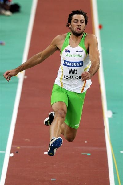 Mitchell Watt of Australia reaches the automatic qualifying mark in the long jump at the 13th World Indoor Championships in Athletics (Getty Images)
