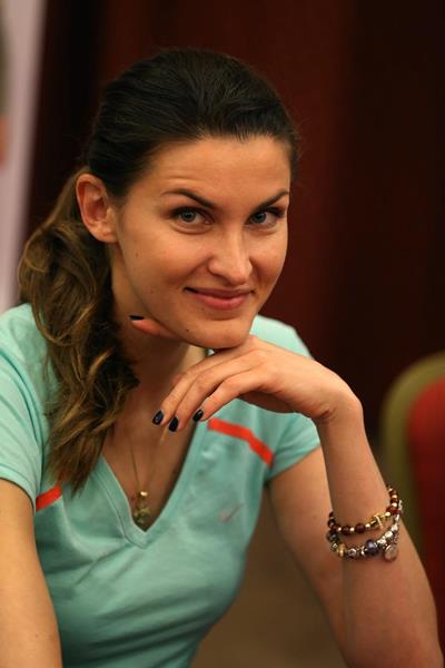 Anna Chicherova at the pre-event press conference for the 2013 IAAF Diamond League meeting in Rome (Giancarlo Colombo)