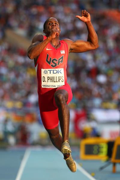 Dwight Phillips in action in the Long Jump final at the 2013 IAAF World Championships in Moscow (Getty Images)