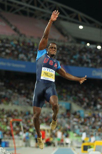 Dwight Phillips of the United States going for gold medal during the men's long jump final (Getty Images)