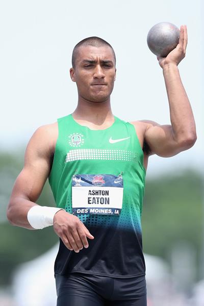 US decathlete Ashton Eaton in action in the Shot (Getty Images)