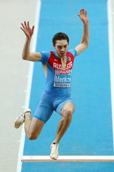Aleksandr Menkov jumps a world-leading 8.31m to win the Long Jump at the European Indoor Championships (Getty Images)
