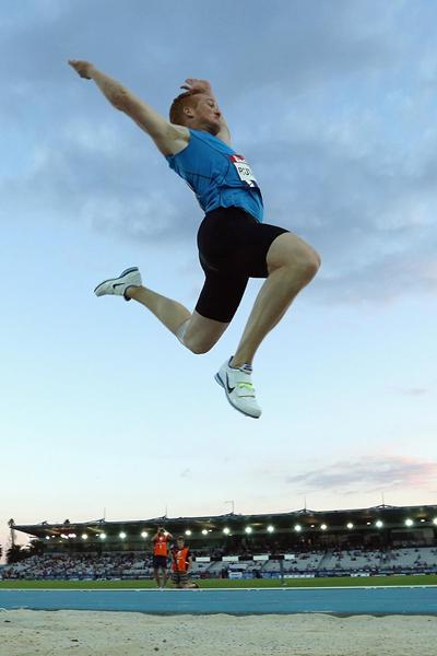 Greg Rutherford flies out to 8.10m at the Melbourne World Challenge meeting (Getty Images)