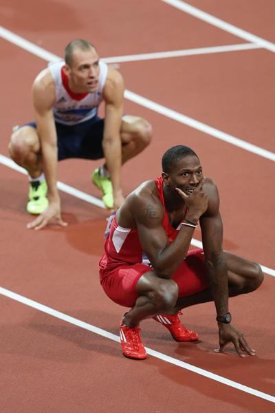 Michael Tinsley and Dai Greene after the 400m Hurdles final at the London 2012 Olympics (Getty Images)
