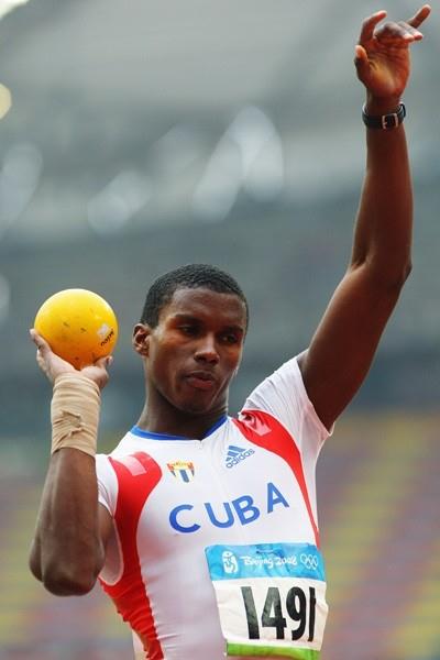 Leonel Suarez of Cuba in the decathlon shot, setting his third PB of the day (Getty Images)