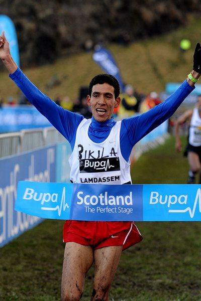 Ayad Lamdassem winning the 8Km team race in Edinburgh (Mark Shearman)