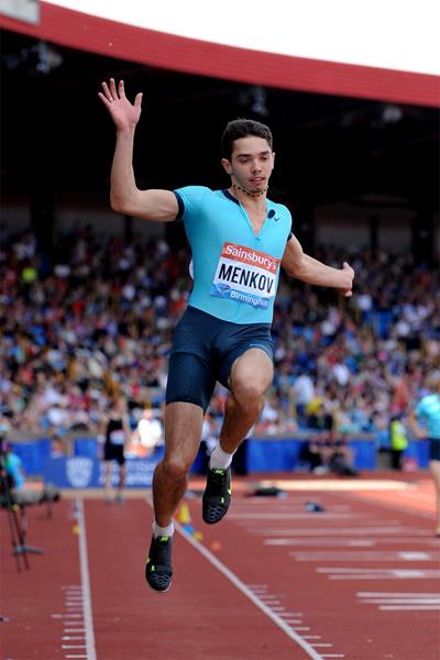 Aleksandr Menkov wins the Long Jump at the Birmingham Diamond League (Mark Shearman)