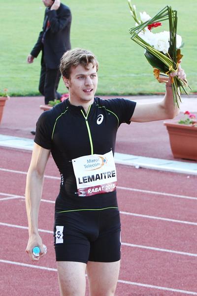 Christophe Lemaitre of France after winning the 100m in Rabat (Idrissi Mohsine)