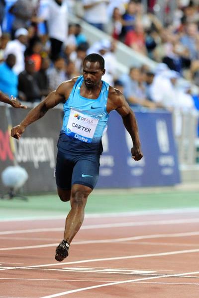 Nesta Carter in the 100m at the 2013 Doha Diamond League (Errol Anderson)