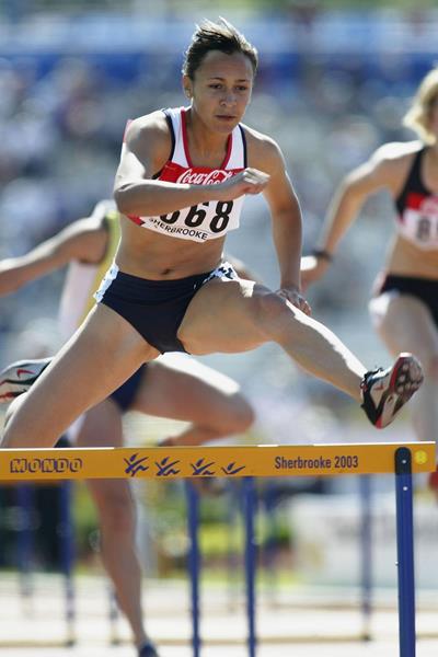 Jessica Ennis of Great Britain in the 100m Hurdles of the Heptathlon at the 2003 World Youth Championships (Getty Images)