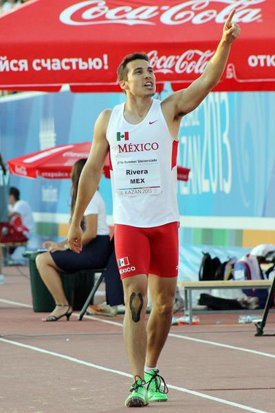 Luis Rivera on the Long Jump runway at the 2013 World University Games (CONADE)