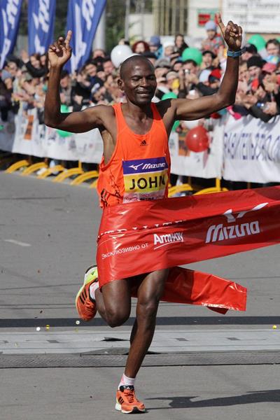 Kenyan Wins Siberian Marathon on Cold Day in Omsk 2 John Kyui wins the Siberian International Marathon (Organisers)