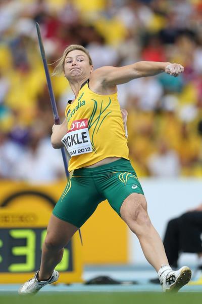 Kimberley Mickle in the womens Javelin Throw Final at the IAAF World Championships Moscow 2013 (Getty Images)