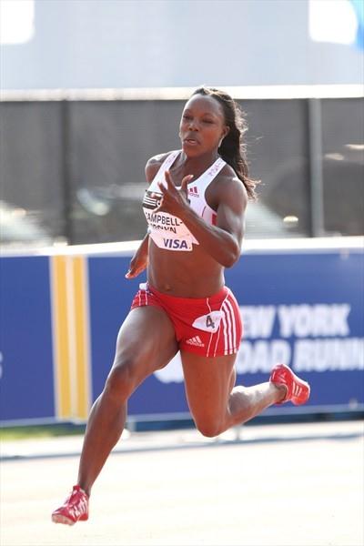 Veronica Campbell Brown on the way to her 21.98 victory in New York (Victah Sailer)