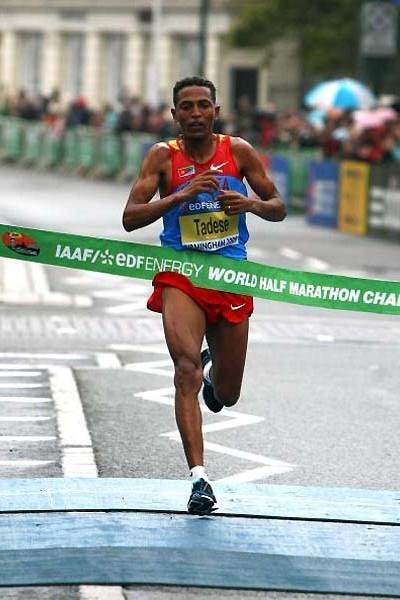 Zersenay Tadese crosses the line for his fourth title in Birmingham (Getty Images)