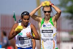 Jared Tallent of Australia at a water station in the men's 50km race walk (Getty Images)