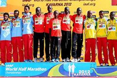 Men's team podium in Kavarna: silver medallists Eritrea, winners Kenya, and bronze medallists Ethiopia (Getty Images)