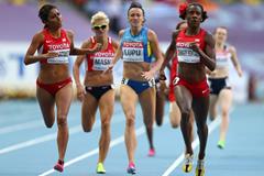 Alysia Montano and Brenda Martinez in the womens 800m semi-finals at the IAAF World Athletics Championships Moscow 2013 (Getty Images)