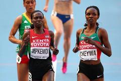 Milcah Chemos wins her 3000m steeplechase heat at the 14th IAAF World Athletics Championships Moscow 2013 (Getty Images)