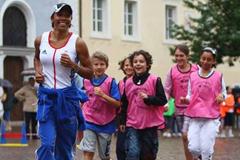 IAAF Ambassador Kelly Holmes during Kids' Athletics (Getty Images)