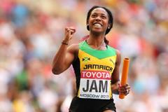 Shelly-Ann Fraser-Pryce in the womens 4x100m Relay at the IAAF World Athletics Championships Moscow 2013 (Getty Images)