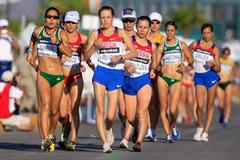 Vera Santos of Portugal leading the women's 20km in the early stages of the race (Getty Images)