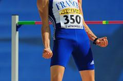 Gael LEVECQUE of France celebrates after clearing the bar on his way to winning the Boys High Jump final - Day Four - WYC Lille 2011 (Getty Images)