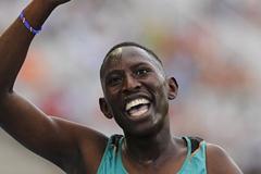 Conseslus Kipruto of Kenya celebrates winning the Men's 3000 metres Steeplechase Final on day six of the 14th IAAF World Junior Championships in Barcelona on 15 July 2012 (Getty Images)