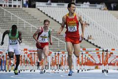 Pengfei Chu of China wins his 110 metres Hurdles heat on day one of the 14th IAAF World Junior Championships in Barcelona, Spain (Getty Images)