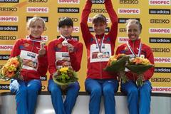 The women's Russian team victorious in Saransk: Irina Yumanova, Anisya Kirdyapkina, Elena Lashmanova and Olga Kaniskina (Getty Images)