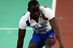 Teddy Tamgho of France competing in the Men's Triple Jump Final in Doha in which he leapt to the gold medal and World Indoor record (Getty Images)