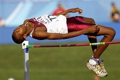 Mutaz Essa Barshim sails over the bar in the High Jump final (Getty Images)