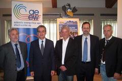 World Youth Champs '100 days to Go' (l to r): Mr. Bruno Cappello, technical director, Mr. Rudi Rienzner, president, Mr. Armin Bonamico, president FIDAL Südtirol/Alto Adige, Mr. Pietro Calò, representative LOC sponsor, Mr. Stefano Andreatta, event manager (LOC)