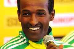 Defending men's champion Imane Merga (ETH) at the official IAAF Press Conference for the 40th edition of the IAAF World Cross Country Championships in Bydgoszcz, Poland, Saturday 23 March (Getty Images)