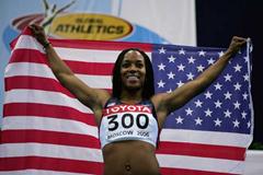 Me'Lisa Barber of USA celebrates her victory in the women's 60m final (Getty Images)