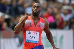 Tyson Gay at the 2013 IAAF Diamond League meeting in Lausanne (Gladys von der Laage)