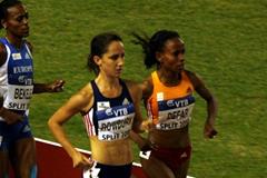 Meseret Defar leading Shannon Rowbury in the 3000m at the IAAF / VTB Bank Continental Cup in Split (Bob Ramsak)