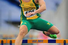 Christiaan Mouton of South Africa in action during the Boys 400 metres hurdles -WYC Lille 2011 (Getty Images)