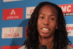 Brigetta Barrett at the press conference ahead of the IAAF Diamond League meeting in Paris (Jean-Pierre Durand)